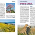 Seite 110: "Welt der Flora". Seite 111: "Die großen Fünf – The Big Five. Löwe, Leopard, Büffel, Elefant und Nashorn". Bilder: Landschaft mit Blumen, rosablühender Baum, Geparden.