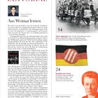EDITORIAL, Aus Weimar lernen, Rechts abgebogen, Republik unter Druck. Bild 1: Historischer Umzug. Bild 2: Frau vor Wahlplakat.