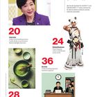 Texte sind in drei Schwierigkeitsgrade eingeteilt. Zahlen 20, 24, 28, 36. Abbildungen einer Frau, einer Person in Kostüm, Tee und einem Büro.