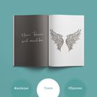 "Meine Träume sind erreichbar" steht links, rechts sind fein gezeichnete Flügel. Unten: Mandalas, Tiere, Pflanzen.