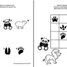 Links: "Finde den Fußabdruck", rechts: "Sudoku 4x4". Tiere und Fußabdrücke zuordnen, Sudoku mit Abdrücken lösen.