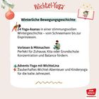 "Wichtel-Yoga" und "Winterliche Bewegungsgeschichte". Illustration von Yoga-Posen, Buch und Naturmotiven. Logo: "Don Bosco".