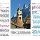 Text: "Von Scharnitz nach Wallgau 20 km", "Halte Sie sich rechts...", "Über den Weidenweg...", "Mittenwald", "St. Peter und Paul". Bild zeigt Kirche mit Bergen.