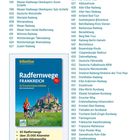 Eine Liste mit Radwegen, darunter "Radfernwege Frankreich", und eine Anzeige mit Details zu 65 Routen und einer Frau mit Fahrrad.