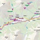 Karte mit Ortsnamen: Steeg, Holzgau, Bach, Elbigenalp, Hägerau. Route 1 und topografische Details der Umgebung.