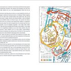 Text: "Ruinen von Troja." Neben dem Text ist eine farbige Karte mit verschiedenen Umrissen und Bereichen in Blau, Rot, Gelb usw.