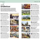 TOP 10 Erlebnisse. Aktivitäten für eine perfekte Reise in London. 1. Auf der Themse fahren. 2. Ins Theater gehen. 3. Die Foodszene erkunden. 4. Museen besuchen. 5. In Pubs einkehren. 6. Grüne Oasen entdecken. 7. Die Aussicht genießen. 8. An der South Bank spazieren gehen. 9. Afternoon Tea in einem Hotel. 10. Auf Märkten shoppen. Links sind nummerierte Textblöcke und rechts kleine Fotos.