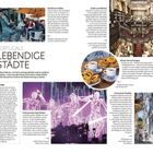 PORTUGALS LEBENDIGE STÄDTE. Texte beschreiben Kaffee, Märkte, Nachtleben, Fado-Musik, Pastéis de nata und charmante Straßen. Links Bilder.