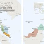 Kartentitel: "MALAYSIA & SINGAPUR AUF DER KARTE". Regionen: Sabah, Sarawak, Kuala Lumpur; Länder: Vietnam, Philippinen.