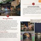 "Zu Fuß auf magischen Spuren: Harry Potter-Touren in London", beschreibt Borough Market mit Bildern von Ständen und nächtlicher Ansicht.