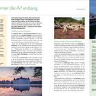 Immer die A7 entlang. Deutschlands längste Autobahn führt...
Großes Textfeld mit Highlights. 
Fotografien von Schafen, einer Brücke und einem Schiff.