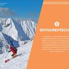 Links "Abfahrt am grandiosen Gipfelhang der Namlosen Wetterspitze". Rechts orange Fläche: "3 Skitourentechnik".