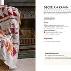 "DECKE AM KAMIN", gefolgt von Anleitung und Materiallisten für eine gehäkelte Decke, inklusive Größenangaben und Hinweisen.