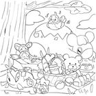 Eine Illustration mit fröhlichen Tieren bei einem Picknick unter einem Baum.