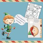 24 personalisierbare Briefe mit Bastel- und Ausmalideen. Ein fröhlicher Elf läuft, mit einer Illustration von Santa.