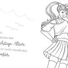 Text: "Ich hab jetzt genau das richtige Alter, muss nur noch rausfinden wofür." Illustration: Ein Mädchen mit Zöpfen.