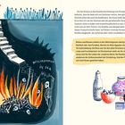 "Willkommen in der Hölle" steht links. Rechts: Text über Blumen in Religionen. Illustration: Leiter, Flammen, Skelett.