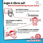„Augen & Ohren auf! Next Level Leseförderung mit Lese-Audios!“ Anleitungen zum Scannen, Buch lesen und Lese-Audio mit Logo.