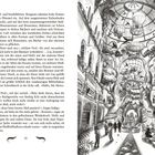 Text beschreibt eine magische Bibliothek mit schwebenden Heißluftballons. Illustration zeigt einen riesigen Raum mit Bäumen und Glaskuppel.