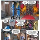 Dialog über Erwartungen, Thron, Magie und geplante Durchdringung. Comic-Stil. Charaktere in blauen Anzügen.