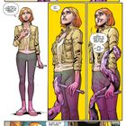 "Jellybean, wie geht's dir?" Frau mit rotem Haar berührt rosa Tentakel. Weitere Figuren darunter im Gespräch. Comicstil.