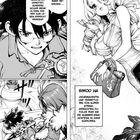 Links spricht ein junger Mann von Geschwistern und Eltern retten. Rechts ist eine Frau mit Handtasche und Blumen.