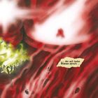 Drei Textpassagen auf verbranntem Papier: Adler hört, laute Stimme spricht, wehe denen auf der Erde. Rote und grüne Wirbel.