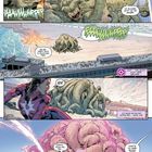 Texte: „Ich glaube, jetzt ist es sauer!“, „Es bewegt sich in Richtung Pier!“ Illustration: Riesiges Tentakelwesen am Strand.