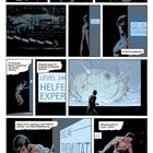 Texte im Bild: "WOOSH", "! ", "Hh.", "LEVEL 246 - HELFER EXPERIMENTE", "Aufzeichnungsbeginn", "27 ist seinem Bereich entkommen und derzeit flüchtig.", "Kameras zeigen ihn zunächst im Südwest-Komplex.", "Aktuell ist er irgendwo in der Transmutations- und Plastizitätsabteilung.", "LEVEL 246 TRANSMUTATION AND PLASTICITY", "Möglicherweise im K.L.A.Y.-Biom."

Eine Comic-Sequenz zeigt eine mysteriöse, gestohlene Figur in einem düsteren Laborumfeld.