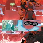 "ARENA DER VERDAMMTEN, HÖLLE, JETZT." Ein dämonisches Wesen hält eine Person im Ring. Eine Frau mit Schuppen beobachtet.