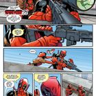 Text: In "New York City" plant Deadpool mit einer Begleiterin einen Auftrag. Sie diskutieren über Moral und Familie. Comic-Illustration.