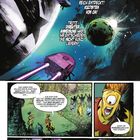 Texts in speech bubbles. 

Outer space setting with spacecraft and planets. 

Characters in colorful robes, diverse alien features.