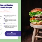 Doppeldecker Beef Burger Rezept: Zutatenliste und Zubereitungsanleitung. Tipp für knusprige Patties. Bild eines Burgers.