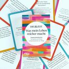 „Was mein Leben reicher macht. Inspirationskarten für große und kleine Glücksmomente im Alltag“. Bunte Karten.