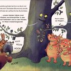 Ordensverleihung bei Enni und Enno. Tiere jubeln „HOCH!“. Zwei Drachen mit Medaillen stehen vor lächelnden Bäumen.