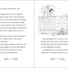 Text über eine Tierklinik und Fuchsjunge, in der Illustration zwei Mädchen mit Regenschirm am Zaun, Fuchsjunge im Gehege.