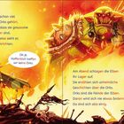 Ein Elf mit Pfeil und Bogen steht vor einem riesigen, bedrohlichen Ork. Flammen und Schädel umgeben sie.