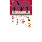 Illustration eines Zirkus, bei dem Kinder verschiedene Kunststücke aufführen. Ein roter Faden verbindet sie.