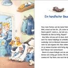 Ein handfester Beweis. Paul spricht mit Pepper. Illustration zeigt Paul mit Fön, Hund liegt auf Boden, Jacken mit Aufschrift "Polizei".