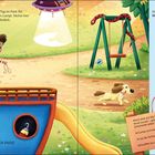 Links: Text über Piraten und Waschen. Rechts: Text über Tiere im Dschungel. Vincent sucht seinen Hund. Bunte Illustrationen.