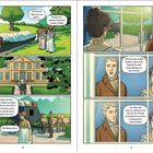 Text: "Anfang September", "Das ist nun alles, was uns gehört ...", "Hauptsache, meinem Pianoforte passiert nichts!", "Richten Sie alles schon einmal her, Betsy. Sobald wir unser Pferd und den Rest unserer Habe verkauft haben, kommen wir nach.", "Auf Wiedersehen!", "Ich werde das Gefühl nicht los, dass meine Stiefmutter mehr Unterstützung von mir erwartet.", "Sie sollten alle mehr als zufrieden sein, dass sie hier beinahe sechs Monate kostenfrei in deinem Haus leben durften!"

Illustration zeigt Menschen bei einer Kutsche und einem Boot, ein großes Haus, ein Paar am Fenster.