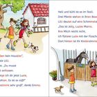 „Wir haben kein Haustier“, erklärt Lili. Mädchen und Hund, viele Katzen, Baum, Haus; im Stall Lilli, Emma, Pferde.