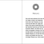 Text rechts: "PROLOG. Das nicht weit entfernte Dorf war erfüllt von hellen Lichtern und Gelächter..." Links oben kreisförmiges Symbol.