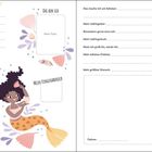 Texte und Felder zum Ausfüllen, bunte Illustrationen von Meerjungfrau und Meeresmotiven, mit „Das habe ich für dich gemacht“.