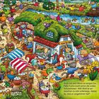 Rechts neben Tierfiguren sind sechs Objekte aufgelistet: Bonbon, Korb, Teekanne, Pinsel, Küken und Blumentopf. Gartenfest-Szene.