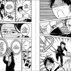 Es handelt sich um eine Manga-Seite mit mehreren Panels. Zwei Charaktere kämpfen; einer nutzt einen Laptop als Waffe.