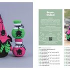 "Hexer-Wichtel" Anleitungen und Materialien. Zwei gehäkelte Figuren, ein spitzer Hut mit Verzierungen und bunte Fläschchen.