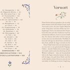 Vorwort, Themenübersicht mit Seitenzahlen, florale Illustrationen. Text beschreibt ein Deck und seine Verbindung zur Folklore.