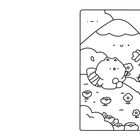 Eine Illustration: Ein rundlicher Waschbär sitzt in einer Berglandschaft, umgeben von Blumen und Schmetterlingen.