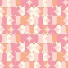 Illustration mit geometrischem Muster in Rosa, Pink, Orange und Weiß. Runde und rechteckige Formen wiederholen sich.